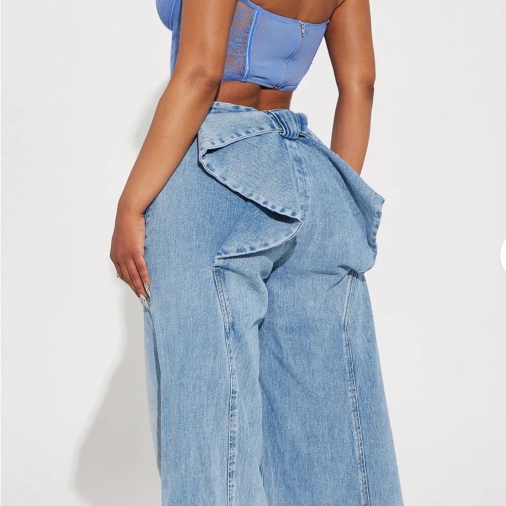 Fashion Nova light Blue Wide Leg Jeans with bow detail